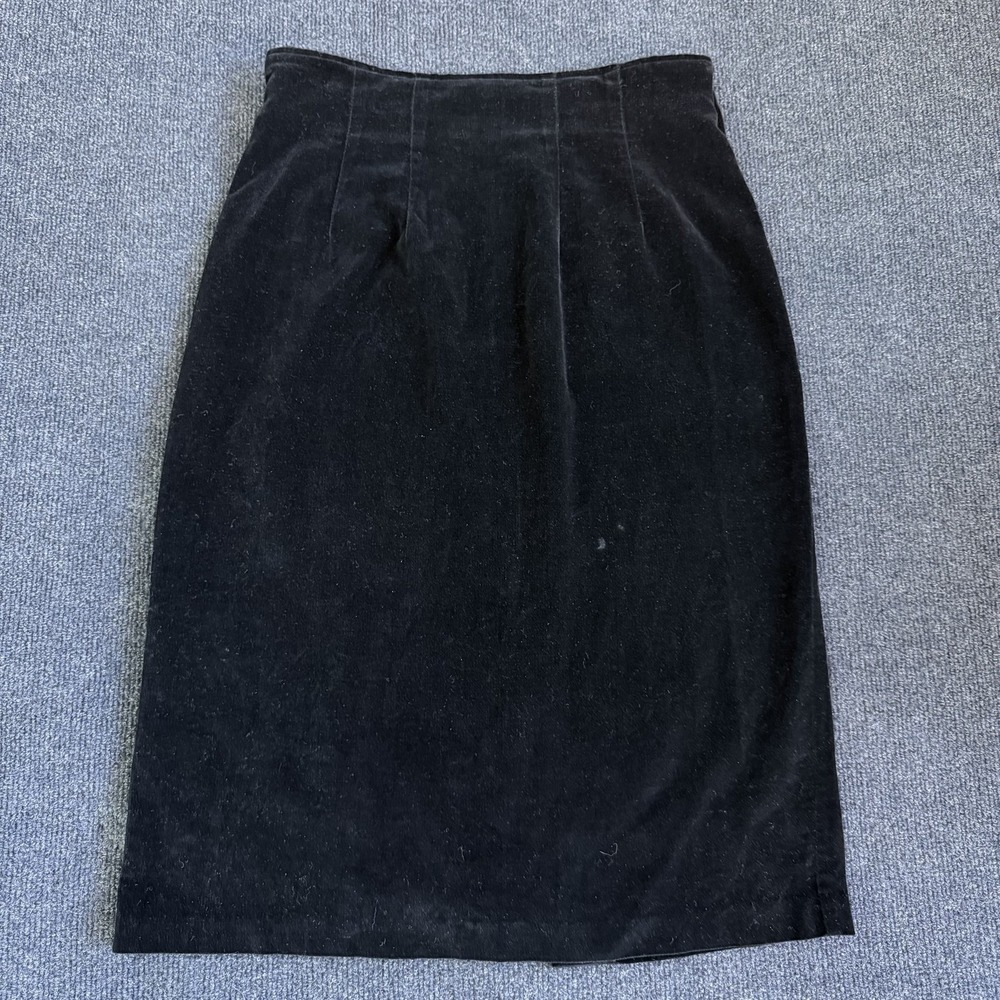 Karen Scott Skirt Womens 10 Black Velvet Pencil Midi Lined Back Slit Made Japan